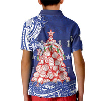 Northern Mariana Islands Christmas Kid Polo Shirt Seashell Xmas Tree Tribal Waves - Polynesian Pride
