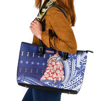 Northern Mariana Islands Christmas Leather Tote Bag Seashell Xmas Tree Tribal Waves - Polynesian Pride