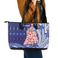 Northern Mariana Islands Christmas Leather Tote Bag Seashell Xmas Tree Tribal Waves - Polynesian Pride