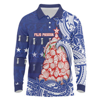 Northern Mariana Islands Christmas Long Sleeve Polo Shirt Seashell Xmas Tree Tribal Waves - Polynesian Pride