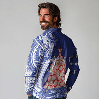 Northern Mariana Islands Christmas Long Sleeve Polo Shirt Seashell Xmas Tree Tribal Waves - Polynesian Pride
