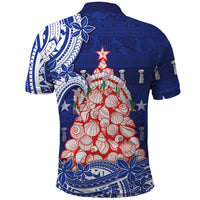 Northern Mariana Islands Christmas Polo Shirt Seashell Xmas Tree Tribal Waves - Polynesian Pride