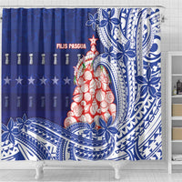 Northern Mariana Islands Christmas Shower Curtain Seashell Xmas Tree Tribal Waves - Polynesian Pride