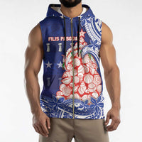 Northern Mariana Islands Christmas Sleeveless Zip Hoodie Seashell Xmas Tree Tribal Waves - Polynesian Pride