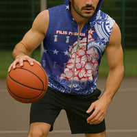 Northern Mariana Islands Christmas Sleeveless Zip Hoodie Seashell Xmas Tree Tribal Waves - Polynesian Pride