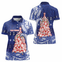 Northern Mariana Islands Christmas Women Polo Shirt Seashell Xmas Tree Tribal Waves - Polynesian Pride