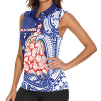 Northern Mariana Islands Christmas Women Sleeveless Polo Shirt Seashell Xmas Tree Tribal Waves - Polynesian Pride
