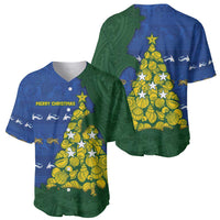 Solomon Islands Christmas Baseball Jersey Seashell Xmas Tree Tribal Waves - Polynesian Pride