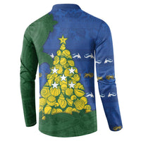 Solomon Islands Christmas Button Sweatshirt Seashell Xmas Tree Tribal Waves - Polynesian Pride