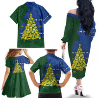 Solomon Islands Christmas Family Matching Off The Shoulder Long Sleeve Dress and Hawaiian Shirt Seashell Xmas Tree Tribal Waves - Polynesian Pride