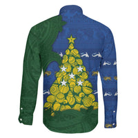 Solomon Islands Christmas Family Matching Off The Shoulder Long Sleeve Dress and Hawaiian Shirt Seashell Xmas Tree Tribal Waves DT05 - Polynesian Pride