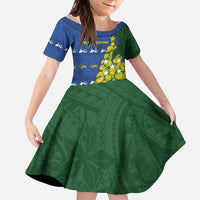 Solomon Islands Christmas Family Matching Off Shoulder Maxi Dress and Hawaiian Shirt Seashell Xmas Tree Tribal Waves DT05 Daughter's Dress Navy - Polynesian Pride