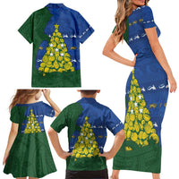 Solomon Islands Christmas Family Matching Short Sleeve Bodycon Dress and Hawaiian Shirt Seashell Xmas Tree Tribal Waves DT05 - Polynesian Pride