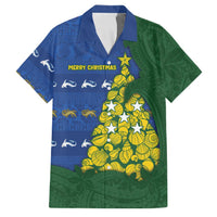 Solomon Islands Christmas Family Matching Short Sleeve Bodycon Dress and Hawaiian Shirt Seashell Xmas Tree Tribal Waves DT05 Dad's Shirt - Short Sleeve Navy - Polynesian Pride