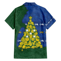 Solomon Islands Christmas Family Matching Short Sleeve Bodycon Dress and Hawaiian Shirt Seashell Xmas Tree Tribal Waves - Polynesian Pride