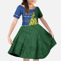 Solomon Islands Christmas Family Matching Summer Maxi Dress and Hawaiian Shirt Seashell Xmas Tree Tribal Waves DT05 Daughter's Dress Navy - Polynesian Pride