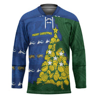 Solomon Islands Christmas Hockey Jersey Seashell Xmas Tree Tribal Waves - Polynesian Pride