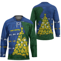 Solomon Islands Christmas Hockey Jersey Seashell Xmas Tree Tribal Waves - Polynesian Pride