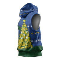 Solomon Islands Christmas Sleeveless Hoodie Seashell Xmas Tree Tribal Waves - Polynesian Pride