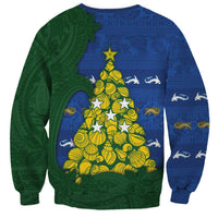 Solomon Islands Christmas Sweatshirt Seashell Xmas Tree Tribal Waves - Polynesian Pride