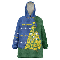 Solomon Islands Christmas Wearable Blanket Hoodie Seashell Xmas Tree Tribal Waves - Polynesian Pride