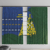 Solomon Islands Christmas Window Curtain Seashell Xmas Tree Tribal Waves - Polynesian Pride