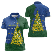 Solomon Islands Christmas Women Polo Shirt Seashell Xmas Tree Tribal Waves - Polynesian Pride