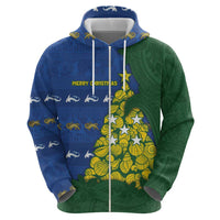 Solomon Islands Christmas Zip Hoodie Seashell Xmas Tree Tribal Waves - Polynesian Pride