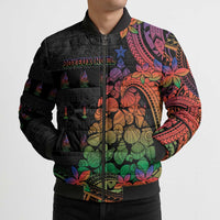 New Caledonia Christmas Bomber Puffer Jacket Seashell Xmas Tree Tribal Waves - Polynesian Pride