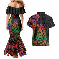 New Caledonia Christmas Couples Matching Mermaid Dress and Hawaiian Shirt Seashell Xmas Tree Tribal Waves - Polynesian Pride