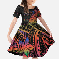 New Caledonia Christmas Family Matching Mermaid Dress and Hawaiian Shirt Seashell Xmas Tree Tribal Waves DT05 Daughter's Dress Black - Polynesian Pride