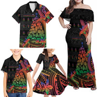 New Caledonia Christmas Family Matching Off Shoulder Maxi Dress and Hawaiian Shirt Seashell Xmas Tree Tribal Waves DT05 - Polynesian Pride
