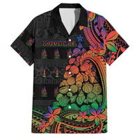 New Caledonia Christmas Family Matching Off Shoulder Maxi Dress and Hawaiian Shirt Seashell Xmas Tree Tribal Waves DT05 Dad's Shirt - Short Sleeve Black - Polynesian Pride