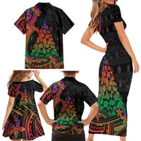 New Caledonia Christmas Family Matching Short Sleeve Bodycon Dress and Hawaiian Shirt Seashell Xmas Tree Tribal Waves DT05 - Polynesian Pride