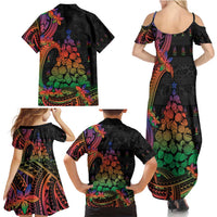 New Caledonia Christmas Family Matching Summer Maxi Dress and Hawaiian Shirt Seashell Xmas Tree Tribal Waves - Polynesian Pride