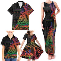 New Caledonia Christmas Family Matching Tank Maxi Dress and Hawaiian Shirt Seashell Xmas Tree Tribal Waves DT05 - Polynesian Pride
