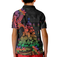 New Caledonia Christmas Kid Polo Shirt Seashell Xmas Tree Tribal Waves - Polynesian Pride