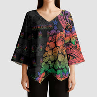 New Caledonia Christmas Kimono Sleeve Blouse Seashell Xmas Tree Tribal Waves - Polynesian Pride