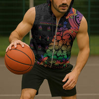 New Caledonia Christmas Sleeveless Zip Hoodie Seashell Xmas Tree Tribal Waves - Polynesian Pride