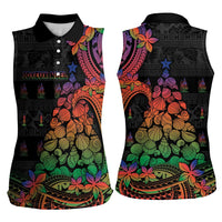 New Caledonia Christmas Women Sleeveless Polo Shirt Seashell Xmas Tree Tribal Waves - Polynesian Pride