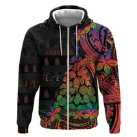 New Caledonia Christmas Zip Hoodie Seashell Xmas Tree Tribal Waves - Polynesian Pride