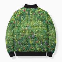 Polynesia Mother Nature Bomber Puffer Jacket Glowing Heart Spiral Tropical Vine Floral