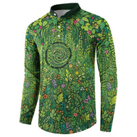 Polynesia Mother Nature Button Sweatshirt Glowing Heart Spiral Tropical Vine Floral