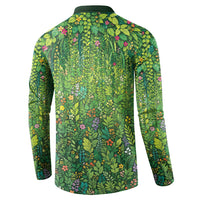 Polynesia Mother Nature Button Sweatshirt Glowing Heart Spiral Tropical Vine Floral