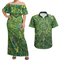 Polynesia Mother Nature Couples Matching Off Shoulder Maxi Dress and Hawaiian Shirt Glowing Heart Spiral Tropical Vine Floral