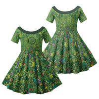 Polynesia Mother Nature Family Matching Mermaid Dress and Hawaiian Shirt Glowing Heart Spiral Tropical Vine Floral
