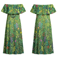Polynesia Mother Nature Family Matching Off Shoulder Maxi Dress and Hawaiian Shirt Glowing Heart Spiral Tropical Vine Floral