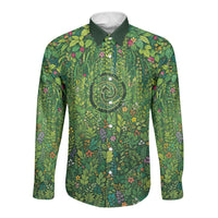 Polynesia Mother Nature Long Sleeve Button Shirt Glowing Heart Spiral Tropical Vine Floral