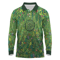 Polynesia Mother Nature Long Sleeve Polo Shirt Glowing Heart Spiral Tropical Vine Floral