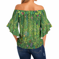 Polynesia Mother Nature Off Shoulder Wrap Waist Top Glowing Heart Spiral Tropical Vine Floral
